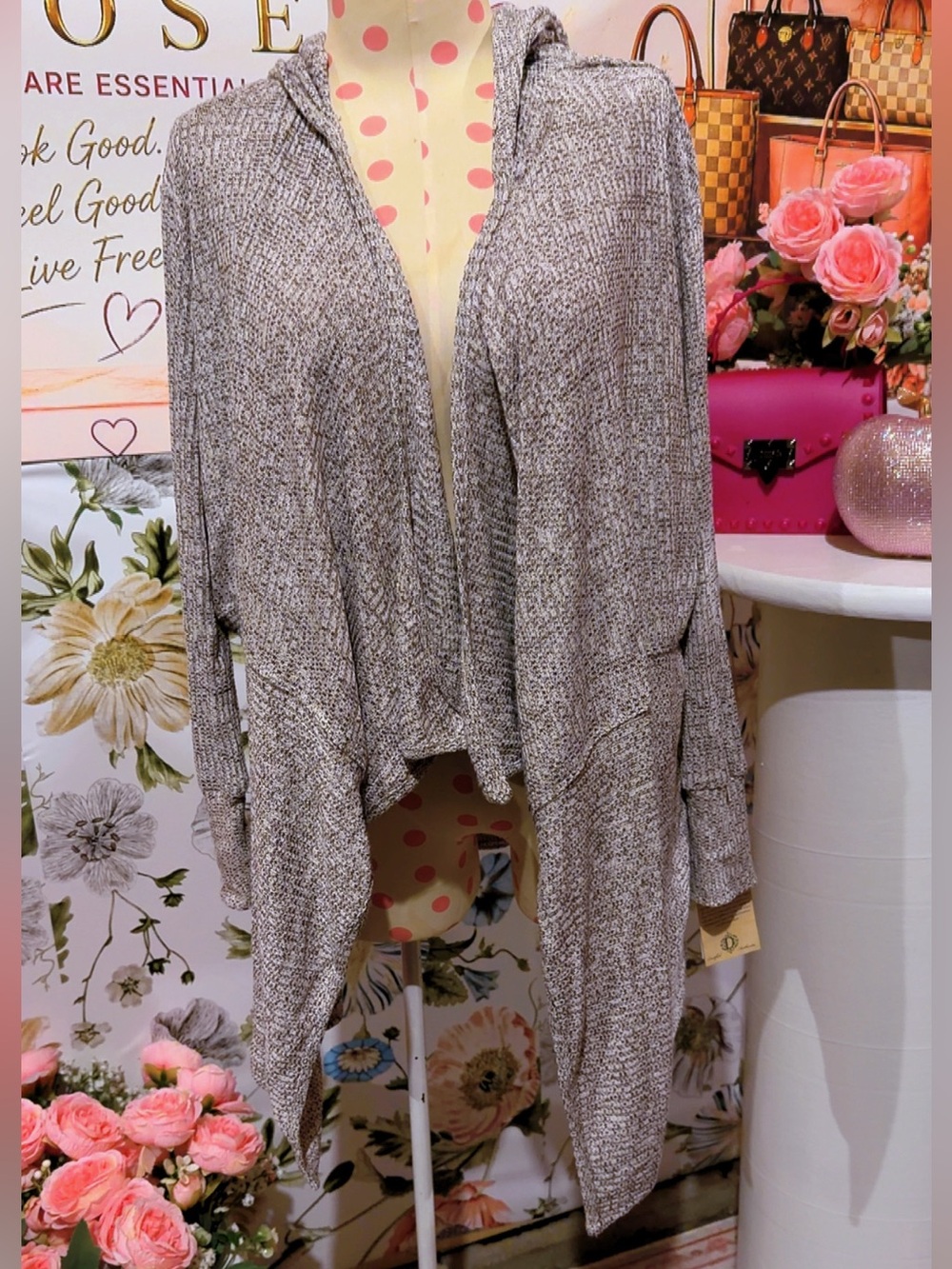 Democracy Women’s Hooded Draped Open Front Cardigan Sweater Size S NWT